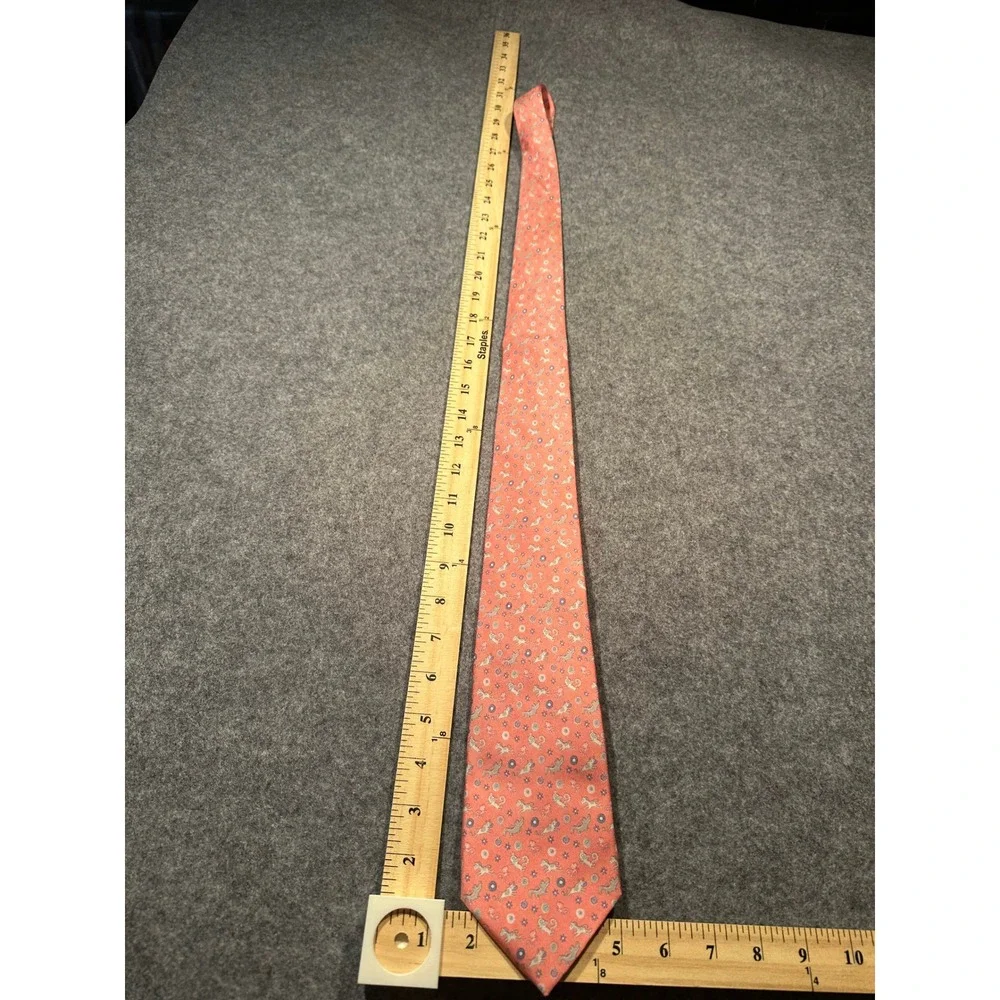 Salvatore Ferragamo Silk Tie Coral Pink Animal Print Monkey Zebra Made in Italy